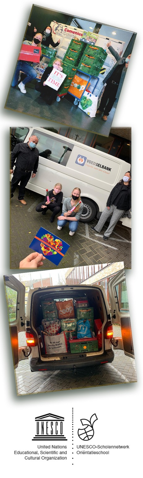 CCN Comenius College Nieuwerkerk, actie voor de voedselbank levert een vol busje met boodschappen op.